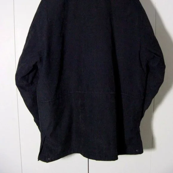 Vtg 90's Rainforest Dark Blue Zip Coat w Leather Collar Sz L